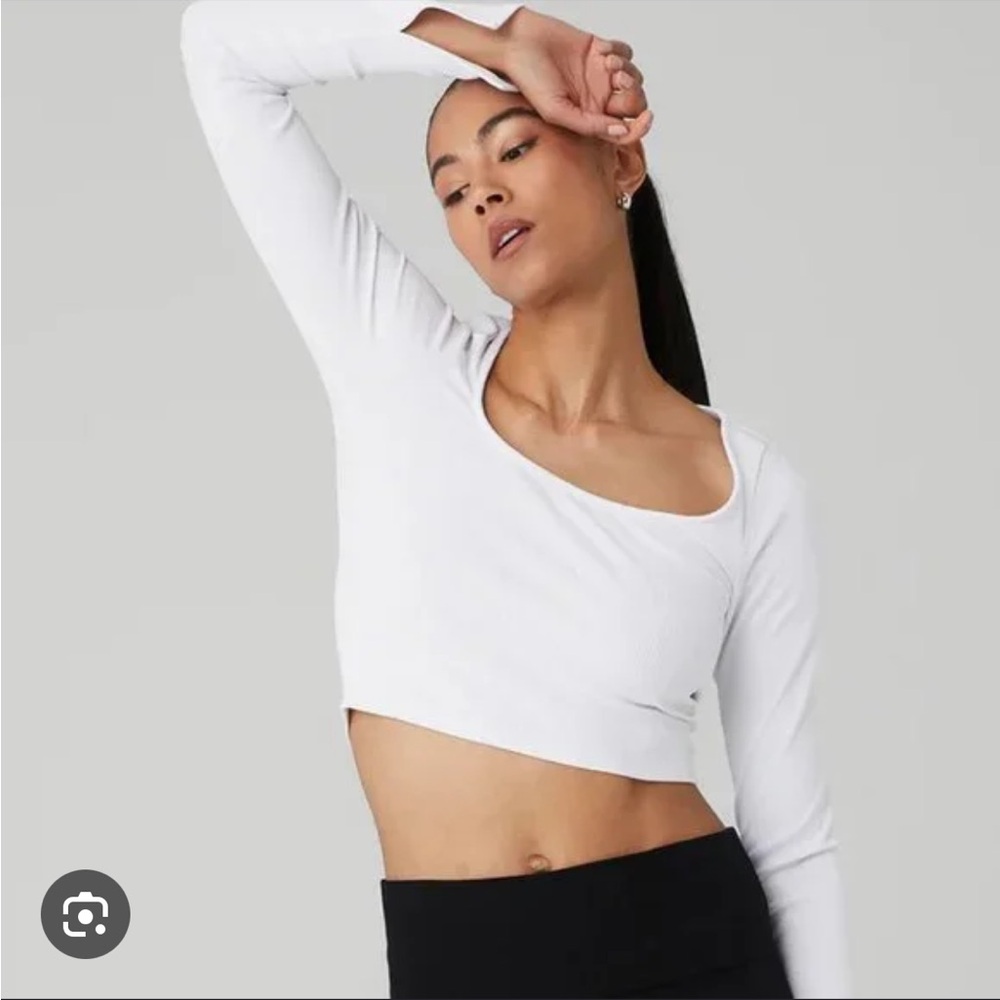 ALO Yoga Alosoft Ribbed Cropped Long Sleeve Top — White NWT